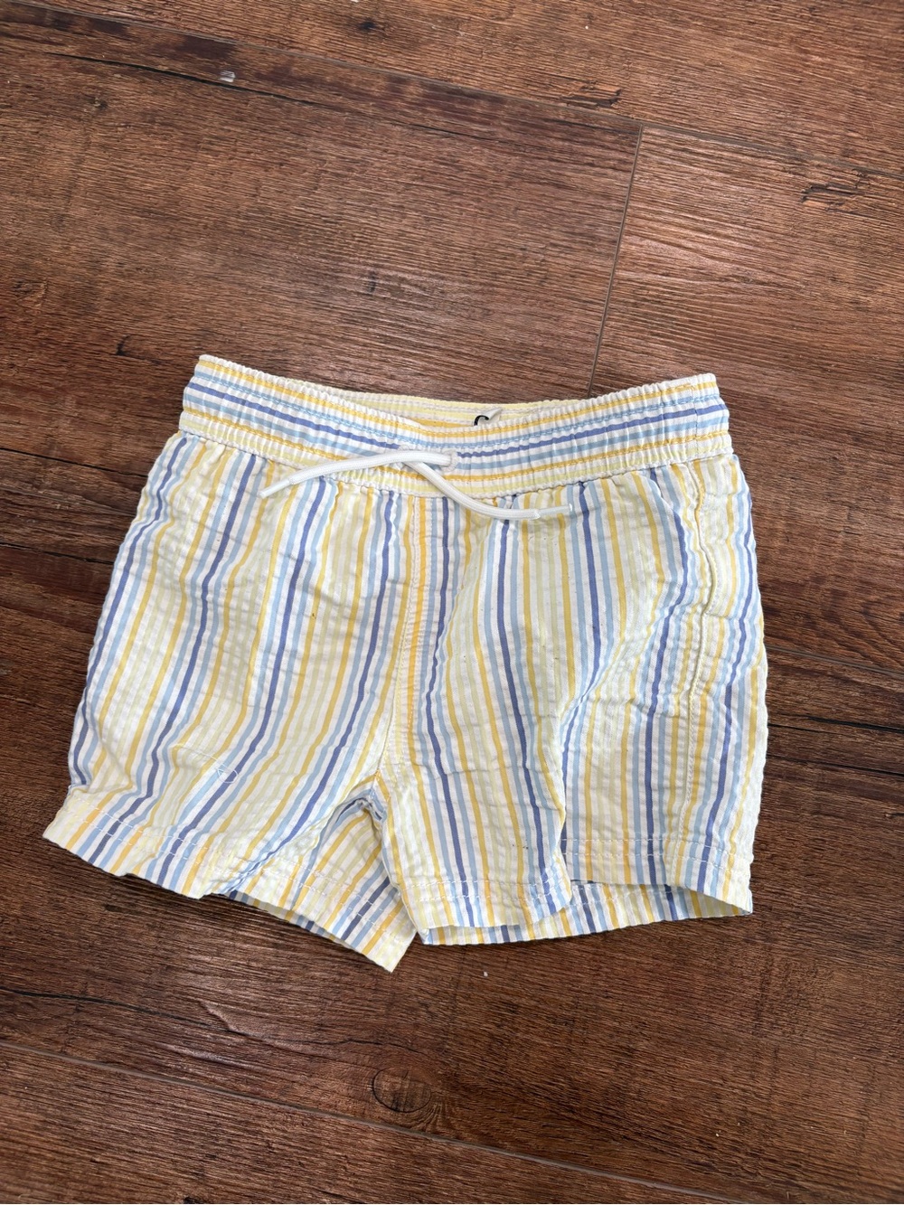 Kids Seersucker Drawstring Shorts - Yellow & Blue
